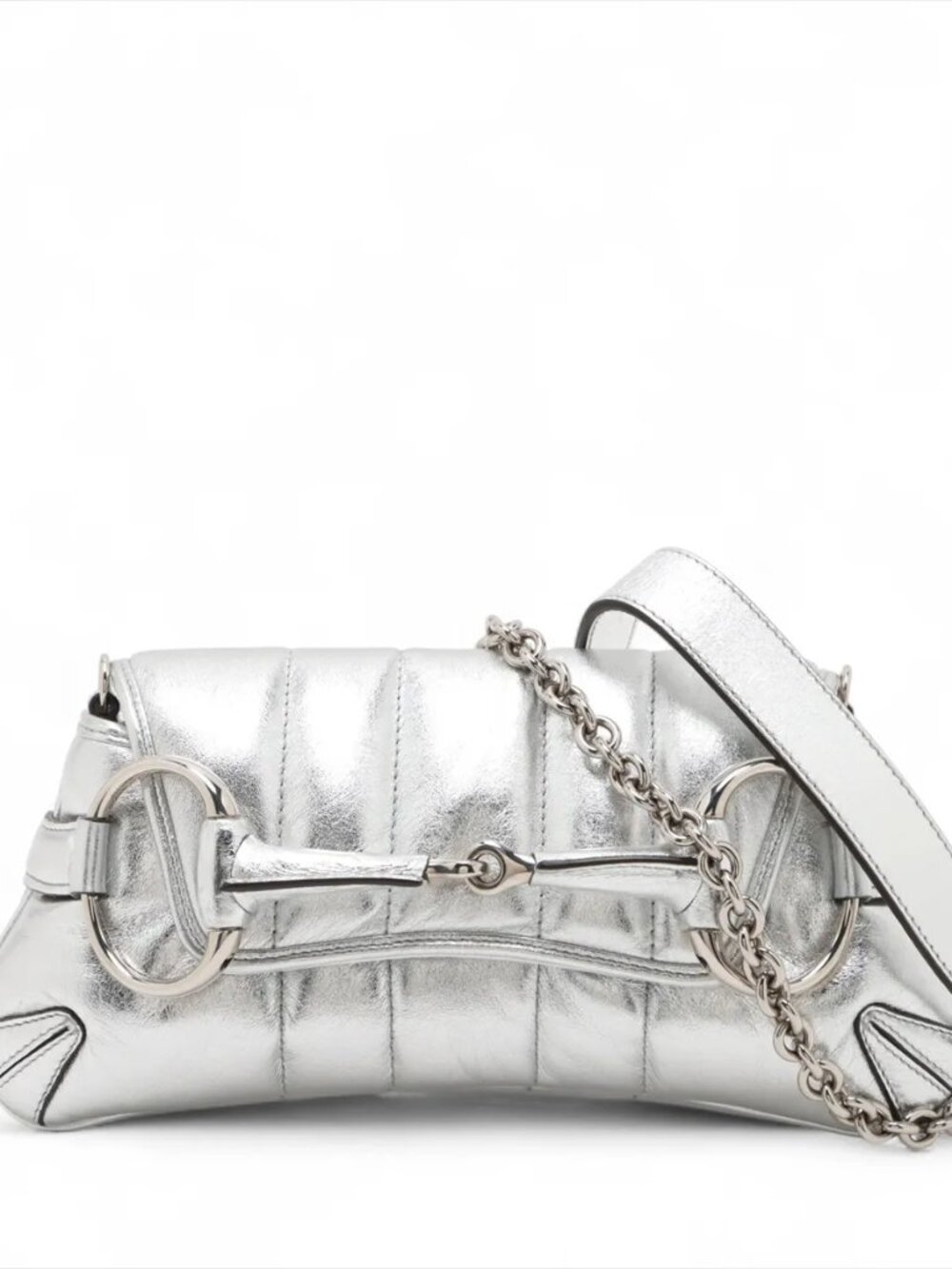 Gucci Horsebit Leather 2 Way Shoulder Bag Silver 764339